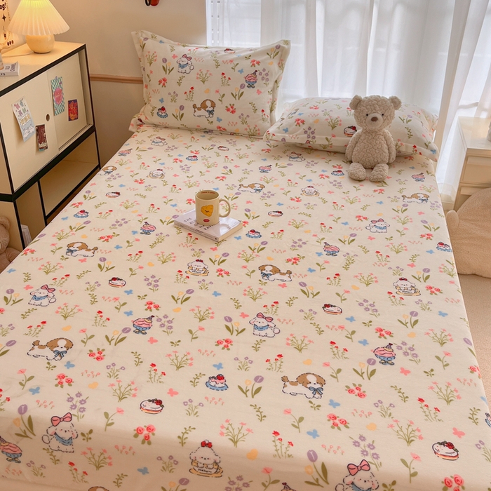 91家纺网 家纺一手货源 找家纺 寻米 2025新款高克重加厚保暖牛奶绒床笠-大床图 小狗茶园