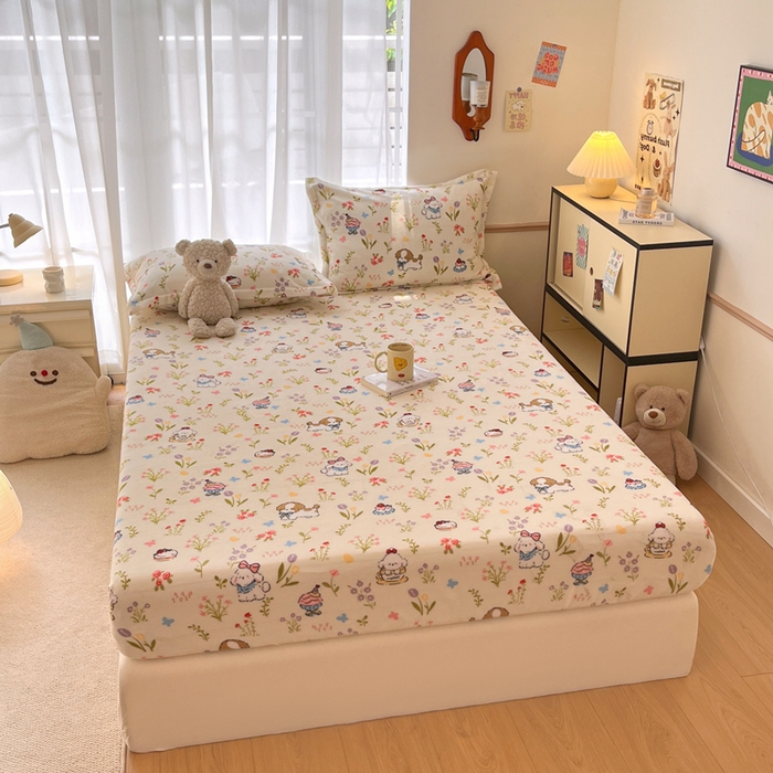 91家纺网 家纺一手货源 找家纺 寻米 2025新款高克重加厚保暖牛奶绒床笠-大床图 小狗茶园