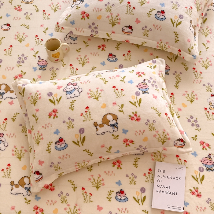 91家纺网 家纺一手货源 找家纺 寻米 2025新款高克重加厚保暖牛奶绒床笠-大床图 小狗茶园