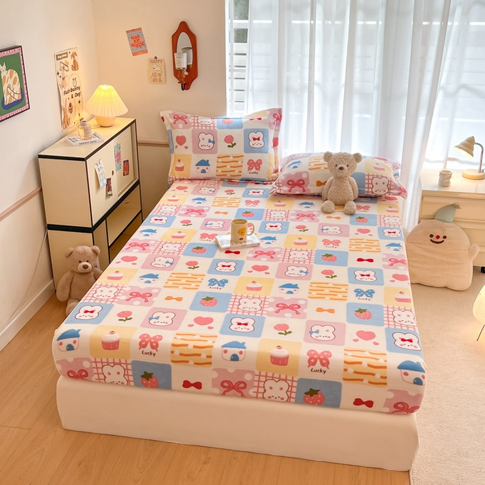 91家纺网 家纺一手货源 找家纺 寻米 2025新款高克重加厚保暖牛奶绒床笠-大床图 小兔日记