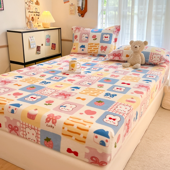 91家纺网 家纺一手货源 找家纺 寻米 2025新款高克重加厚保暖牛奶绒床笠-大床图 小兔日记