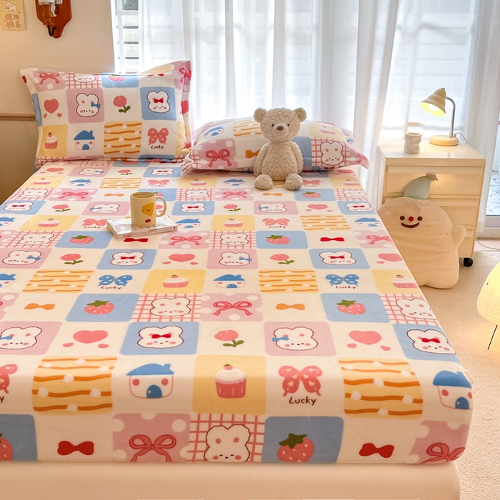 91家纺网 家纺一手货源 找家纺 寻米 2025新款高克重加厚保暖牛奶绒床笠-大床图 小兔日记