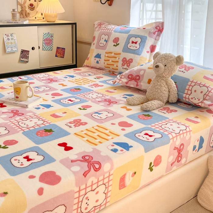 91家纺网 家纺一手货源 找家纺 寻米 2025新款高克重加厚保暖牛奶绒床笠-大床图 小兔日记