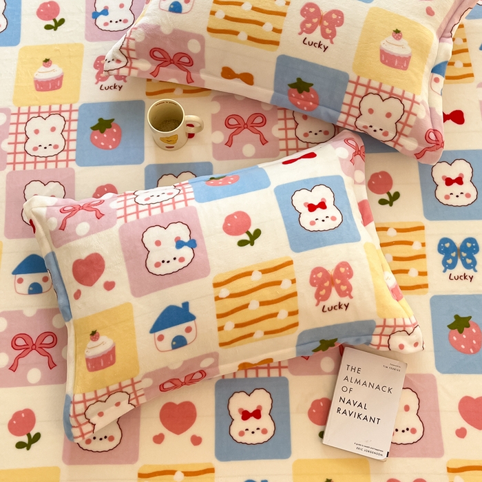 91家纺网 家纺一手货源 找家纺 寻米 2025新款高克重加厚保暖牛奶绒床笠-大床图 小兔日记