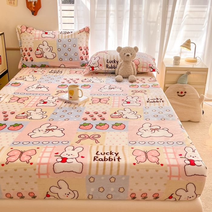 91家纺网 家纺一手货源 找家纺 寻米 2025新款高克重加厚保暖牛奶绒床笠-大床图 幸运兔