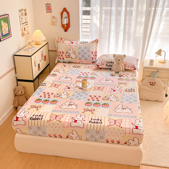 91家纺网 家纺一手货源 找家纺 寻米 2025新款高克重加厚保暖牛奶绒床笠-大床图 幸运兔