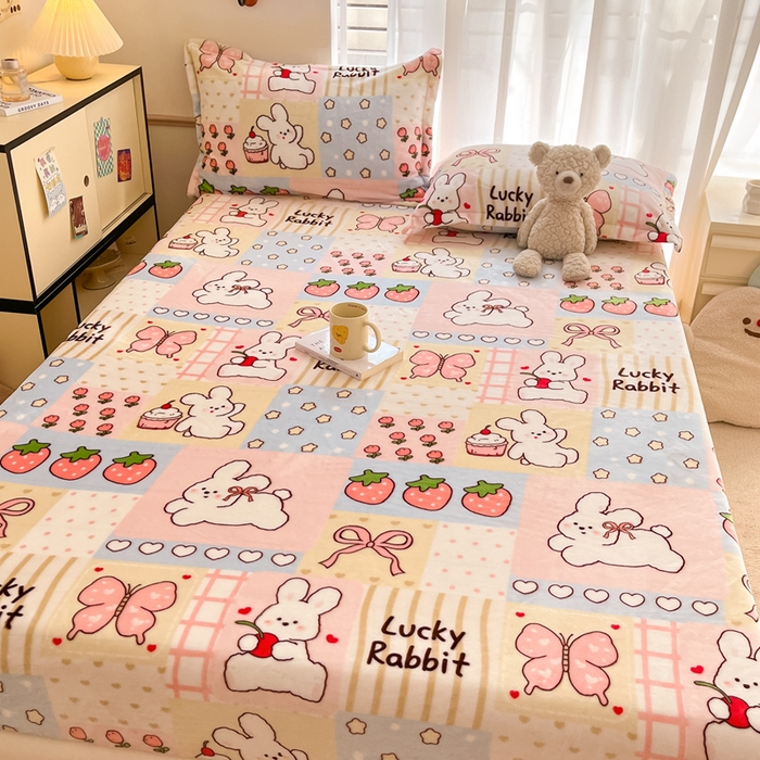 91家纺网 家纺一手货源 找家纺 寻米 2025新款高克重加厚保暖牛奶绒床笠-大床图 幸运兔