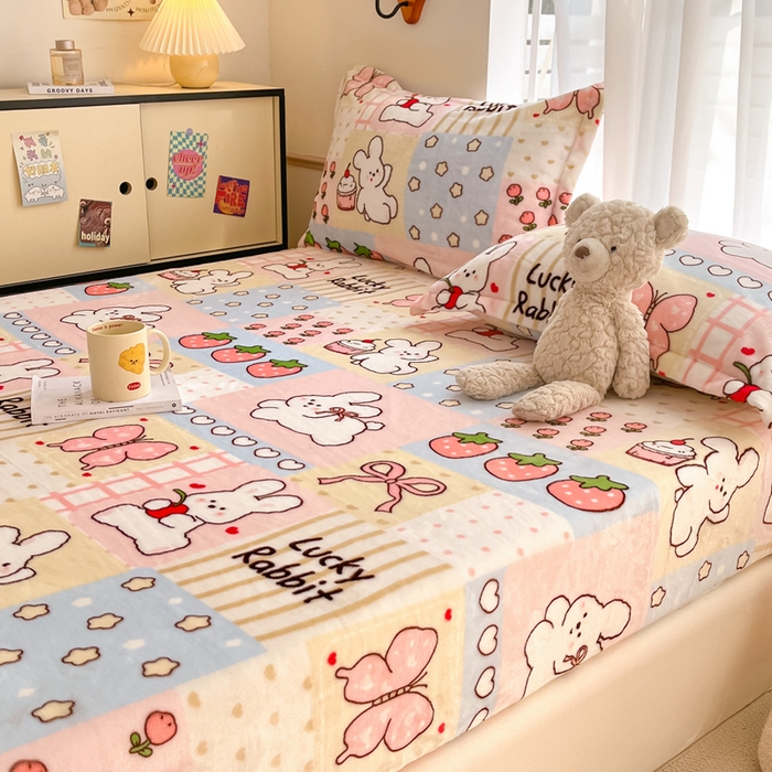 91家纺网 家纺一手货源 找家纺 寻米 2025新款高克重加厚保暖牛奶绒床笠-大床图 幸运兔