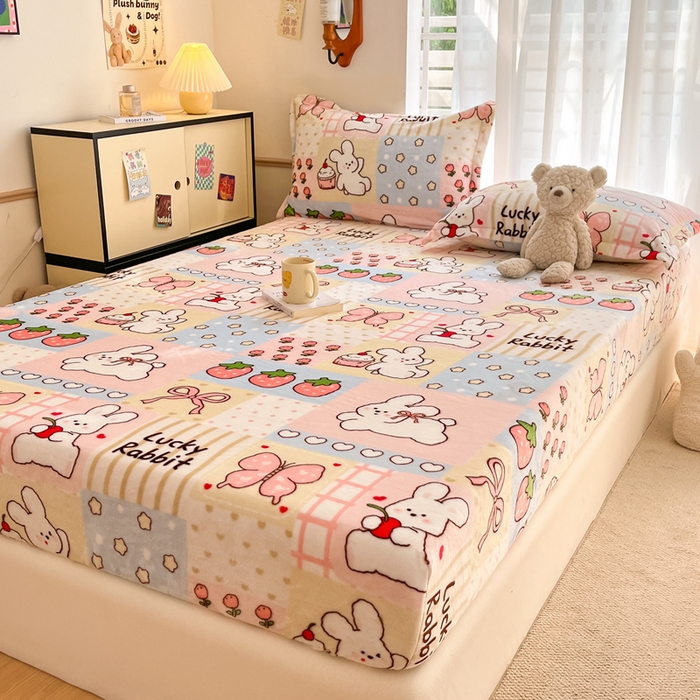 91家纺网 家纺一手货源 找家纺 寻米 2025新款高克重加厚保暖牛奶绒床笠-大床图 幸运兔