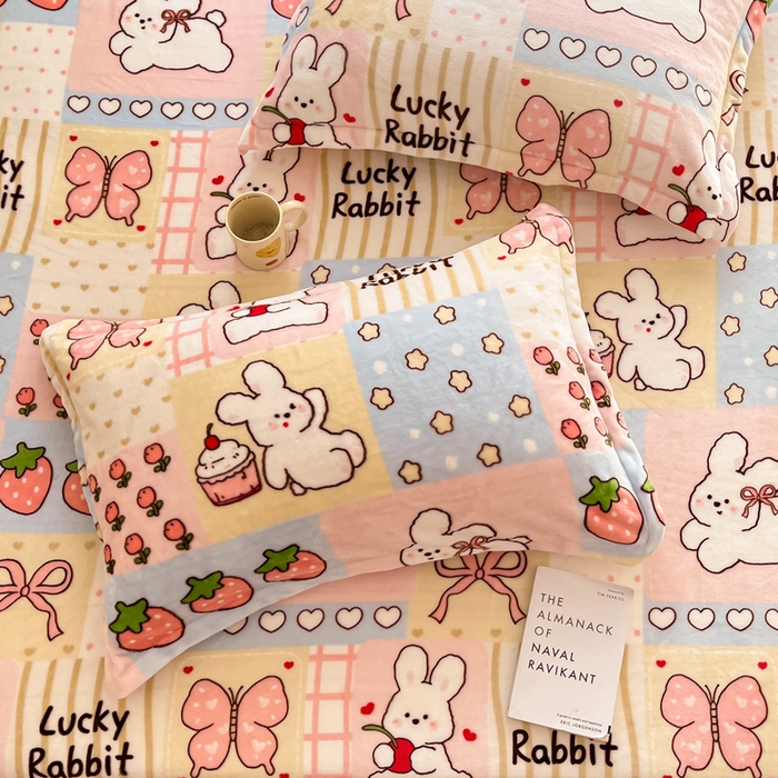 91家纺网 家纺一手货源 找家纺 寻米 2025新款高克重加厚保暖牛奶绒床笠-大床图 幸运兔