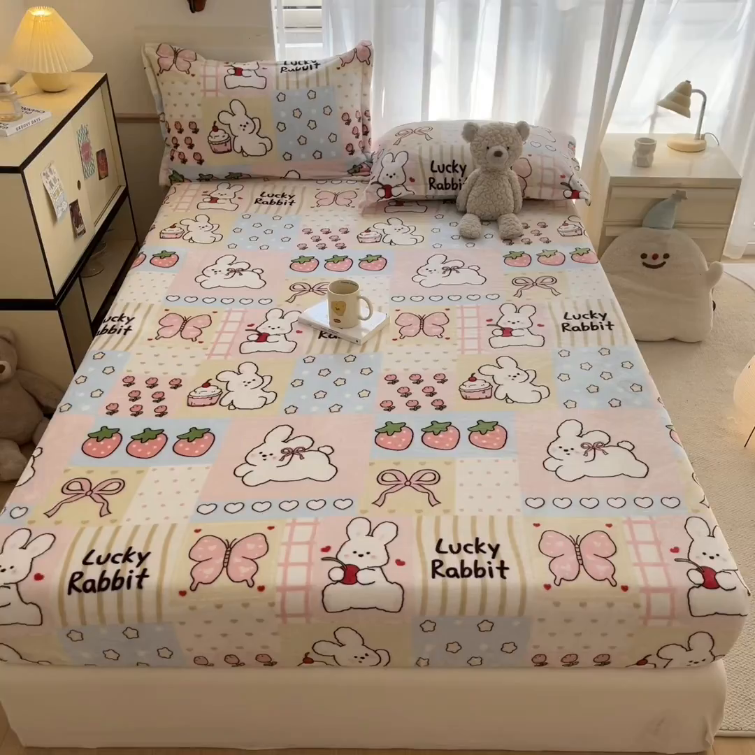 91家纺网 家纺一手货源 找家纺 寻米 2025新款高克重加厚保暖牛奶绒床笠-大床图 幸运兔