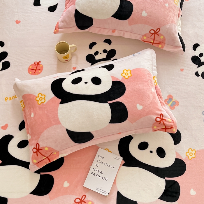 91家纺网 家纺一手货源 找家纺 寻米 2025新款高克重加厚保暖牛奶绒床笠-大床图 熊猫桃桃