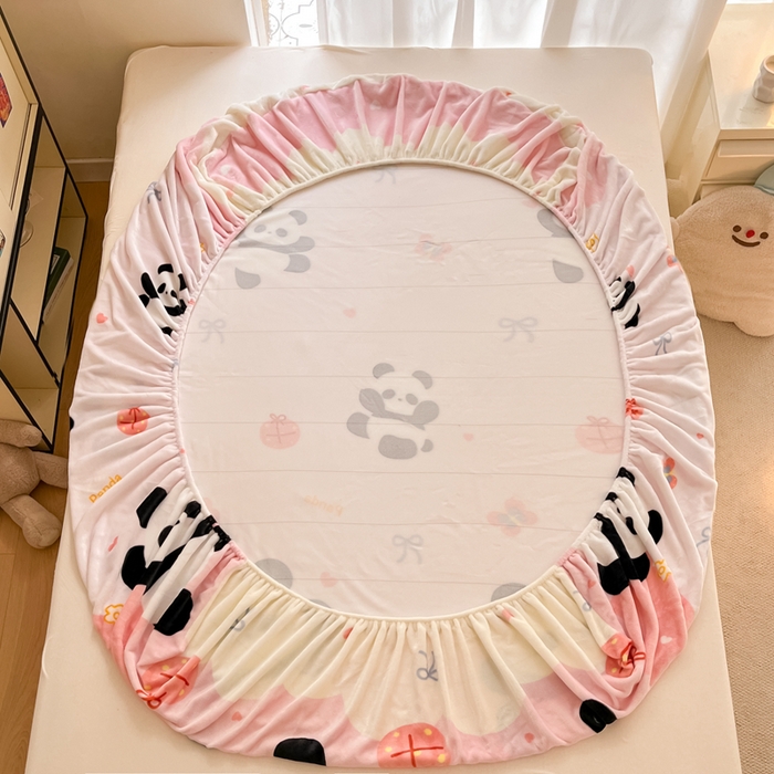 91家纺网 家纺一手货源 找家纺 寻米 2025新款高克重加厚保暖牛奶绒床笠-大床图 熊猫桃桃