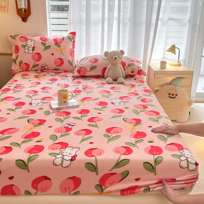 寻米 2025新款高克重加厚保暖牛奶绒床笠-大床图 野见花兔