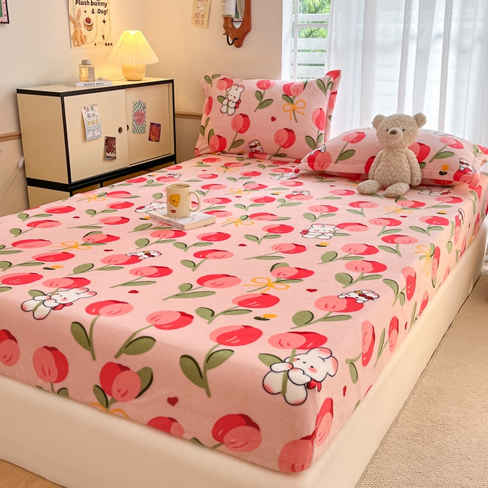 91家纺网 家纺一手货源 找家纺 寻米 2025新款高克重加厚保暖牛奶绒床笠-大床图 野见花兔