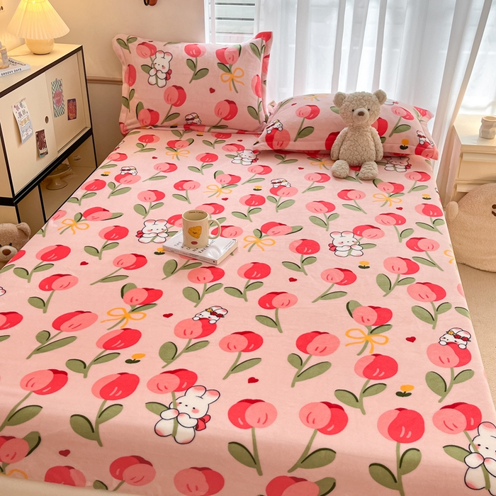 91家纺网 家纺一手货源 找家纺 寻米 2025新款高克重加厚保暖牛奶绒床笠-大床图 野见花兔