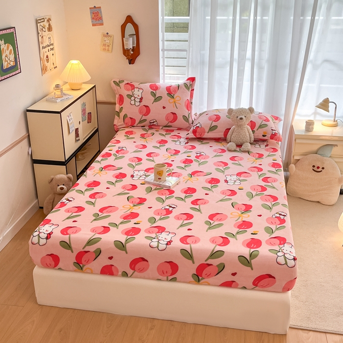 91家纺网 家纺一手货源 找家纺 寻米 2025新款高克重加厚保暖牛奶绒床笠-大床图 野见花兔