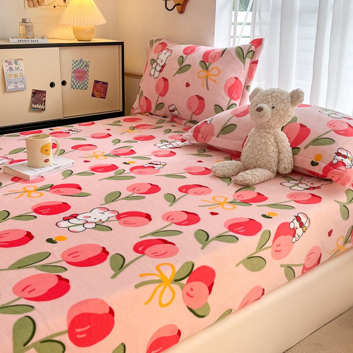 91家纺网 家纺一手货源 找家纺 寻米 2025新款高克重加厚保暖牛奶绒床笠-大床图 野见花兔