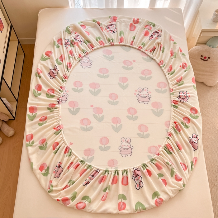 91家纺网 家纺一手货源 找家纺 寻米 2025新款高克重加厚保暖牛奶绒床笠-大床图 郁香小兔