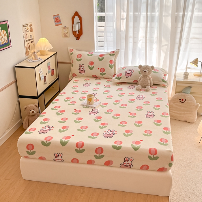 91家纺网 家纺一手货源 找家纺 寻米 2025新款高克重加厚保暖牛奶绒床笠-大床图 郁香小兔