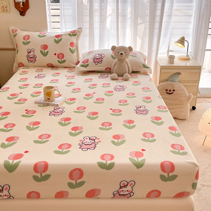 91家纺网 家纺一手货源 找家纺 寻米 2025新款高克重加厚保暖牛奶绒床笠-大床图 郁香小兔