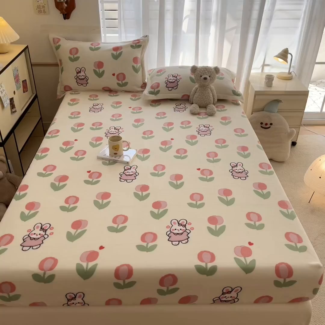 91家纺网 家纺一手货源 找家纺 寻米 2025新款高克重加厚保暖牛奶绒床笠-大床图 郁香小兔