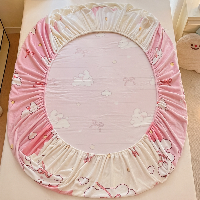 91家纺网 家纺一手货源 找家纺 寻米 2025新款高克重加厚保暖牛奶绒床笠-大床图 云朵小兔