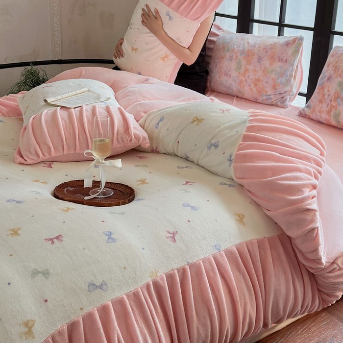 91家纺网 家纺一手货源 找家纺 （总）艾米家居 2025新款秋冬牛奶绒印花皱皱系列四件套提供买家秀