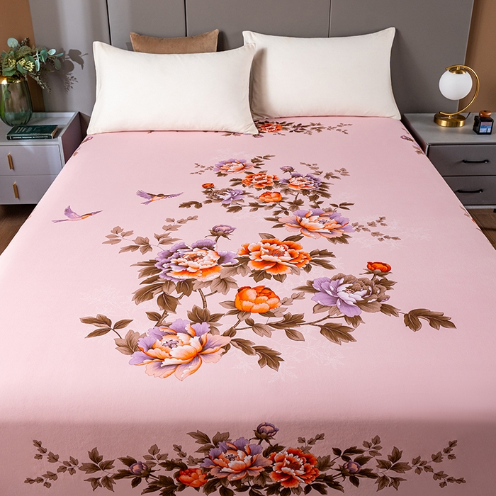 91家纺网 家纺一手货源 找家纺 居美良品 2025新款100%全棉纯棉国民老上海床单-牡丹飞燕 牡丹飞燕-淡玉