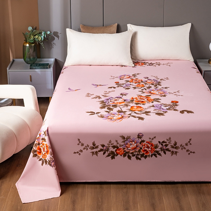 91家纺网 家纺一手货源 找家纺 居美良品 2025新款100%全棉纯棉国民老上海床单-牡丹飞燕 牡丹飞燕-淡玉