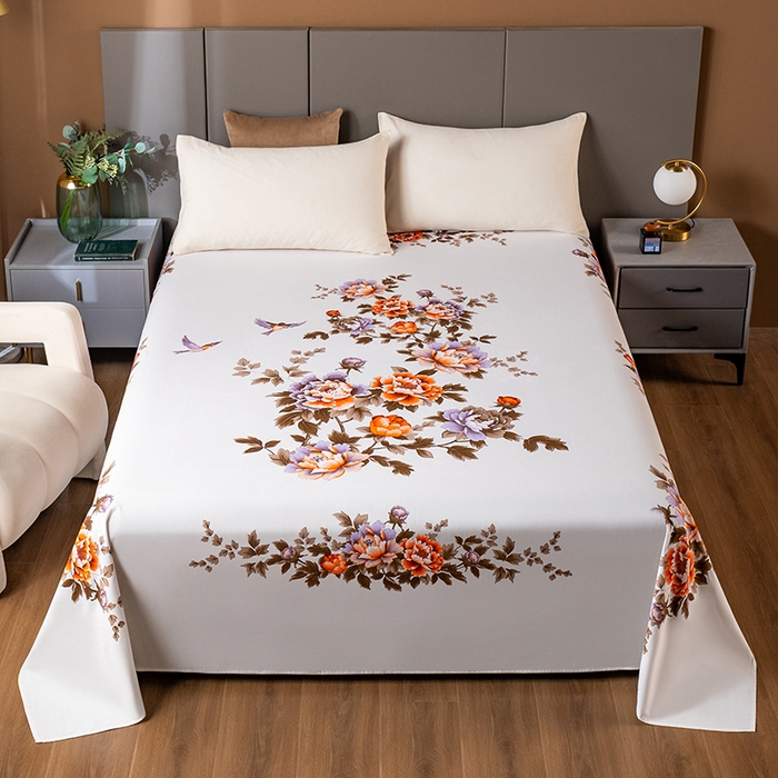 居美良品 2025新款100%全棉纯棉国民老上海床单-牡丹飞燕 牡丹飞燕-米白