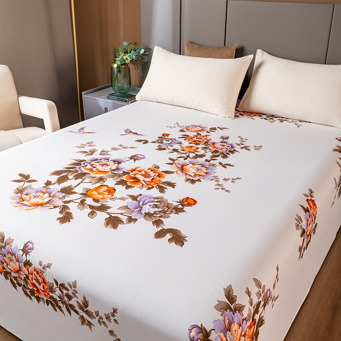 91家纺网 家纺一手货源 找家纺 居美良品 2025新款100%全棉纯棉国民老上海床单-牡丹飞燕 牡丹飞燕-米白