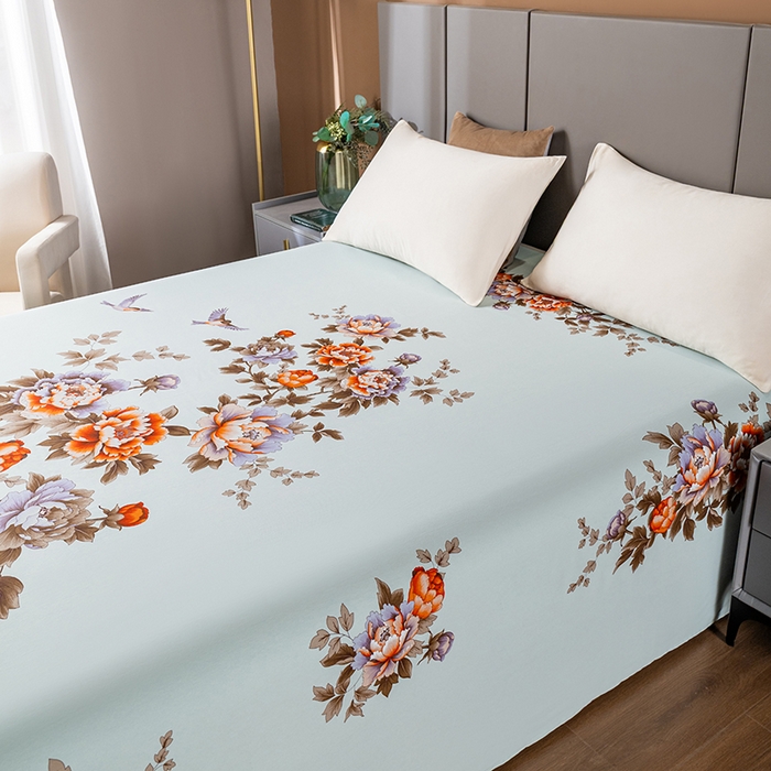 91家纺网 家纺一手货源 找家纺 居美良品 2025新款100%全棉纯棉国民老上海床单-牡丹飞燕 牡丹飞燕-抹茶绿