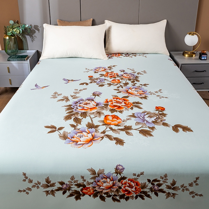 91家纺网 家纺一手货源 找家纺 居美良品 2025新款100%全棉纯棉国民老上海床单-牡丹飞燕 牡丹飞燕-抹茶绿