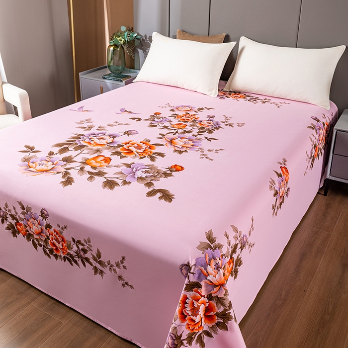 91家纺网 家纺一手货源 找家纺 居美良品 2025新款100%全棉纯棉国民老上海床单-牡丹飞燕 牡丹飞燕-浅粉