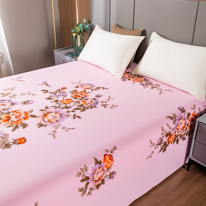 91家纺网 家纺一手货源 找家纺 居美良品 2025新款100%全棉纯棉国民老上海床单-牡丹飞燕 牡丹飞燕-浅粉