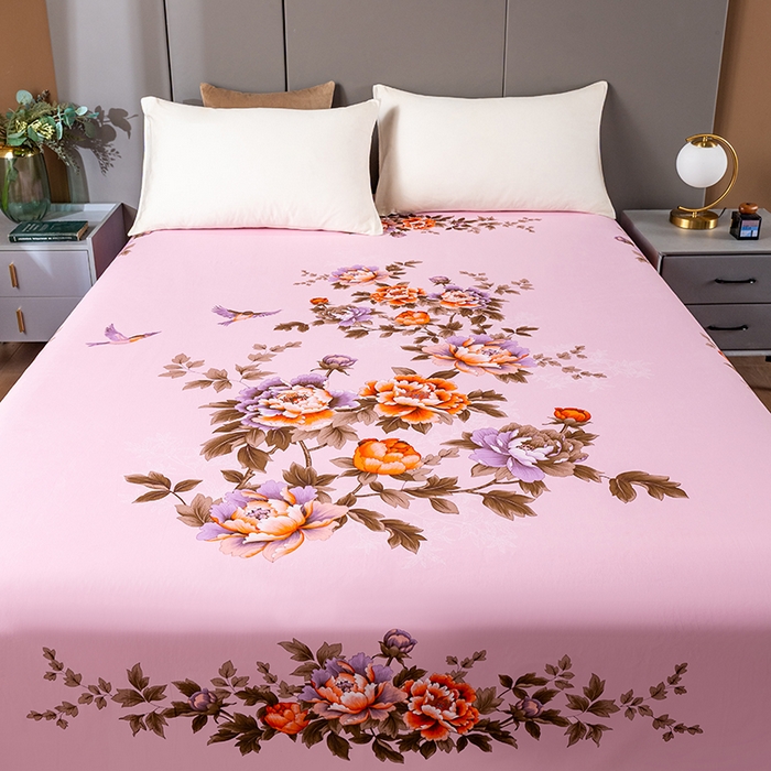 91家纺网 家纺一手货源 找家纺 居美良品 2025新款100%全棉纯棉国民老上海床单-牡丹飞燕 牡丹飞燕-浅粉