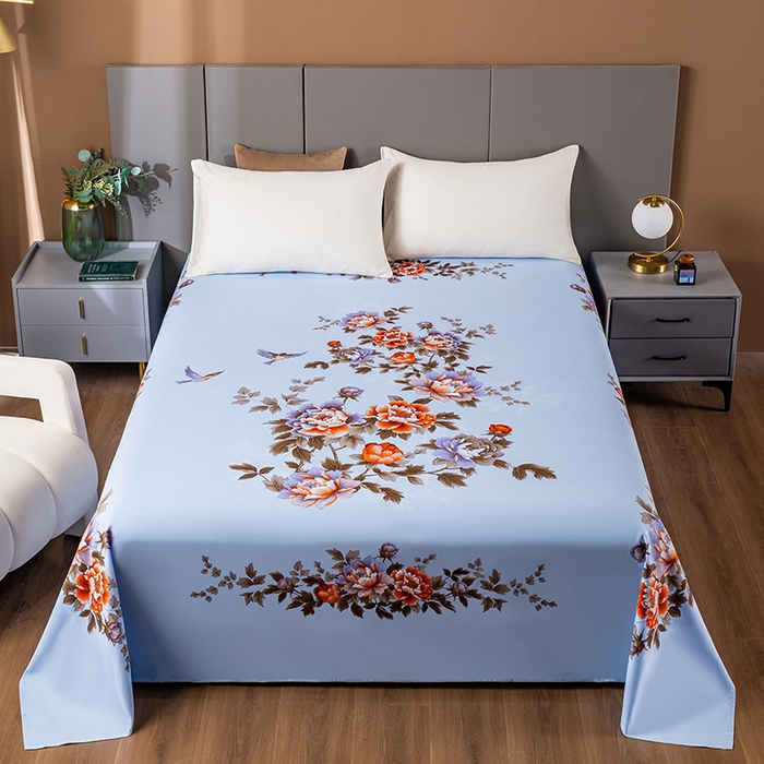居美良品 2025新款100%全棉纯棉国民老上海床单-牡丹飞燕 牡丹飞燕-天蓝