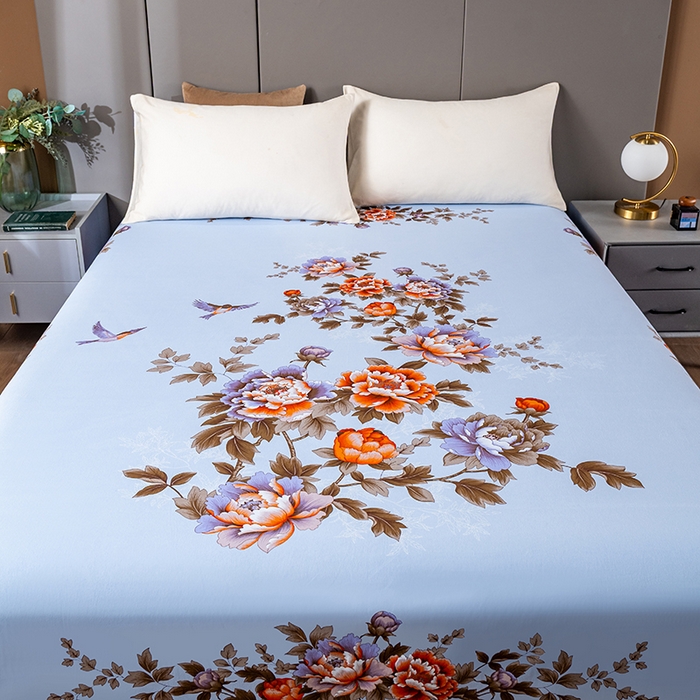 91家纺网 家纺一手货源 找家纺 居美良品 2025新款100%全棉纯棉国民老上海床单-牡丹飞燕 牡丹飞燕-天蓝