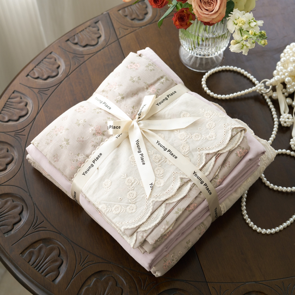 91家纺网 家纺一手货源 找家纺 （总）洋铭区（原狠狠爱） 2025新款A类全棉蕾丝花边双层纱四件套