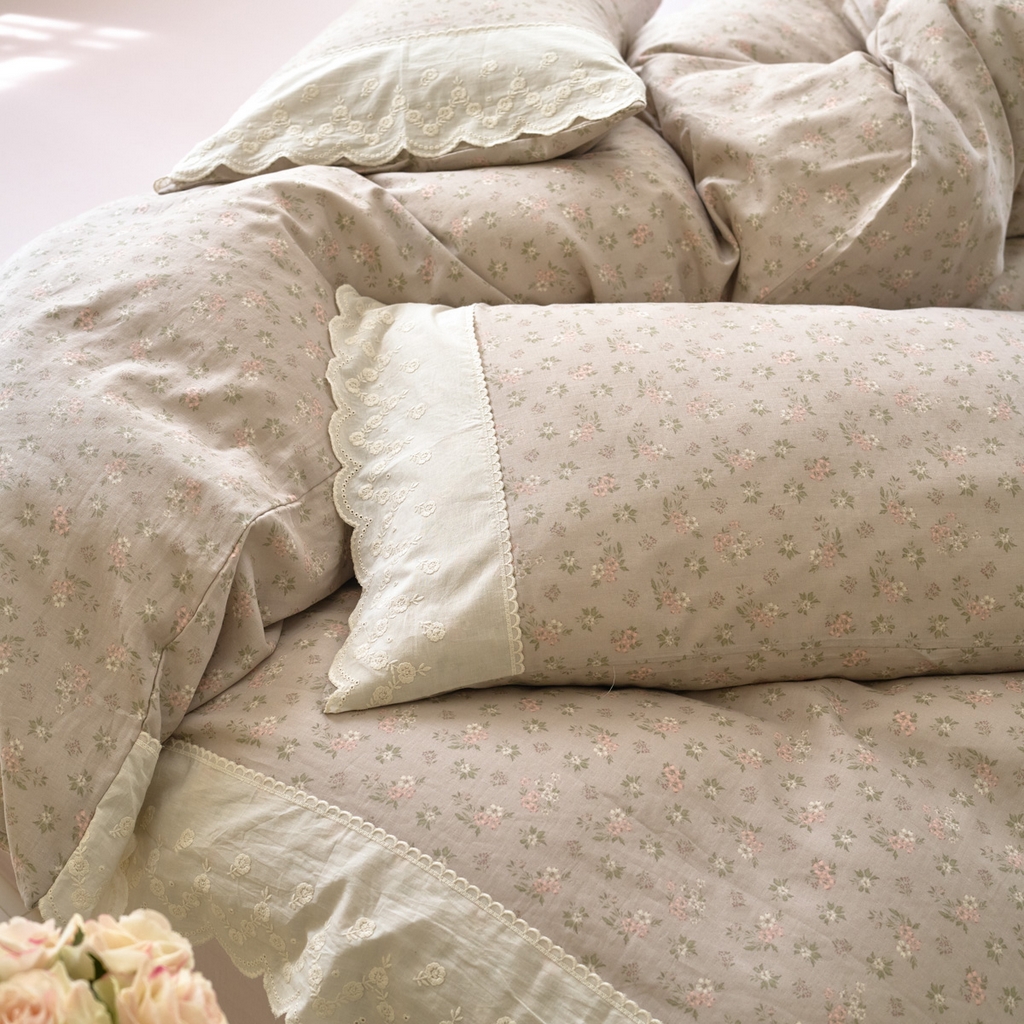 91家纺网 家纺一手货源 找家纺 （总）洋铭区（原狠狠爱） 2025新款A类全棉蕾丝花边双层纱四件套