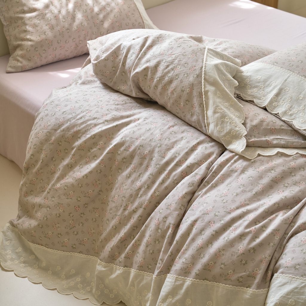 91家纺网 家纺一手货源 找家纺 （总）洋铭区（原狠狠爱） 2025新款A类全棉蕾丝花边双层纱四件套