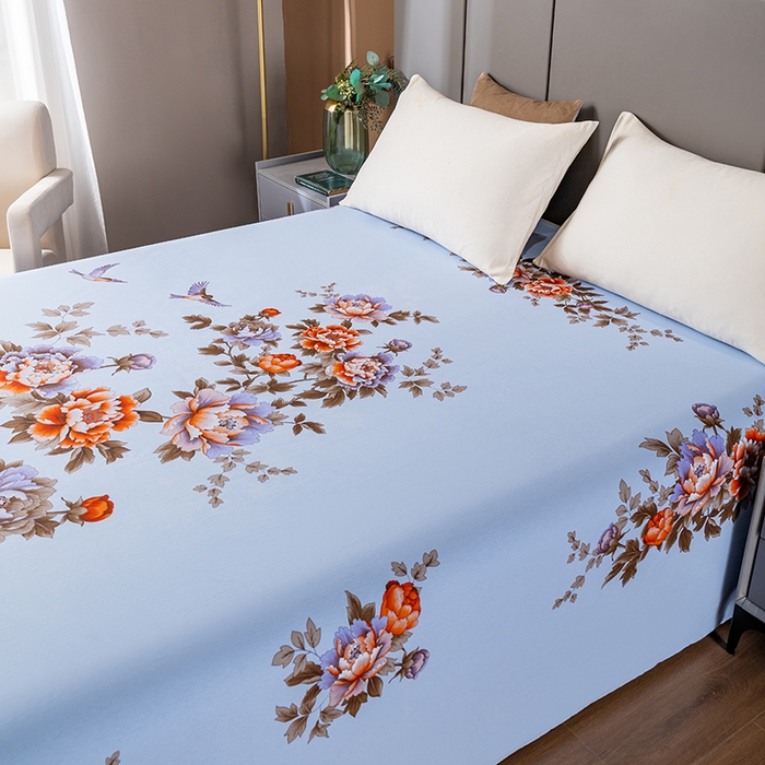 91家纺网 家纺一手货源 找家纺 居美良品 2025新款100%全棉纯棉国民老上海床单-牡丹飞燕 牡丹飞燕-天蓝