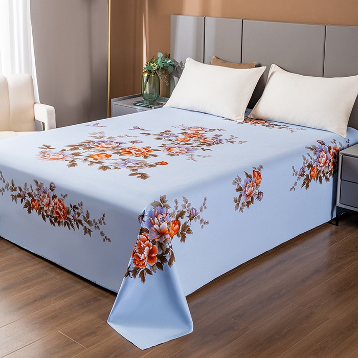 91家纺网 家纺一手货源 找家纺 居美良品 2025新款100%全棉纯棉国民老上海床单-牡丹飞燕 牡丹飞燕-天蓝