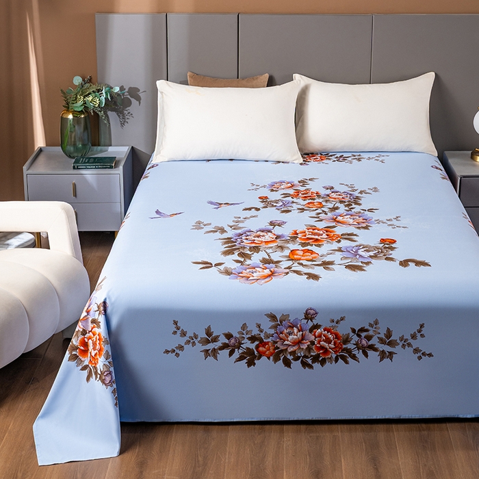 91家纺网 家纺一手货源 找家纺 居美良品 2025新款100%全棉纯棉国民老上海床单-牡丹飞燕 牡丹飞燕-天蓝