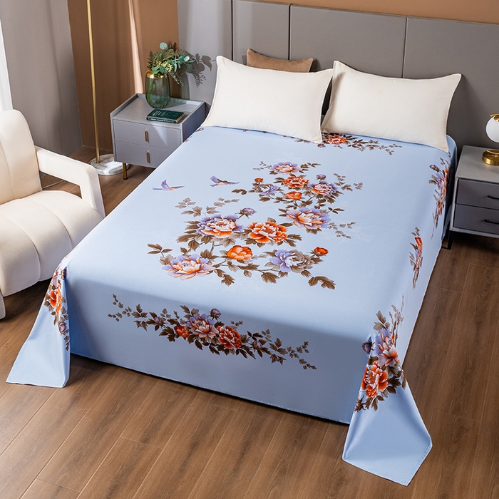 91家纺网 家纺一手货源 找家纺 居美良品 2025新款100%全棉纯棉国民老上海床单-牡丹飞燕 牡丹飞燕-天蓝