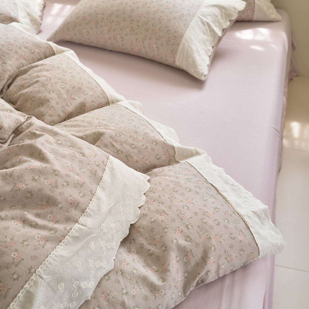 91家纺网 家纺一手货源 找家纺 （总）洋铭区（原狠狠爱） 2025新款A类全棉蕾丝花边双层纱四件套