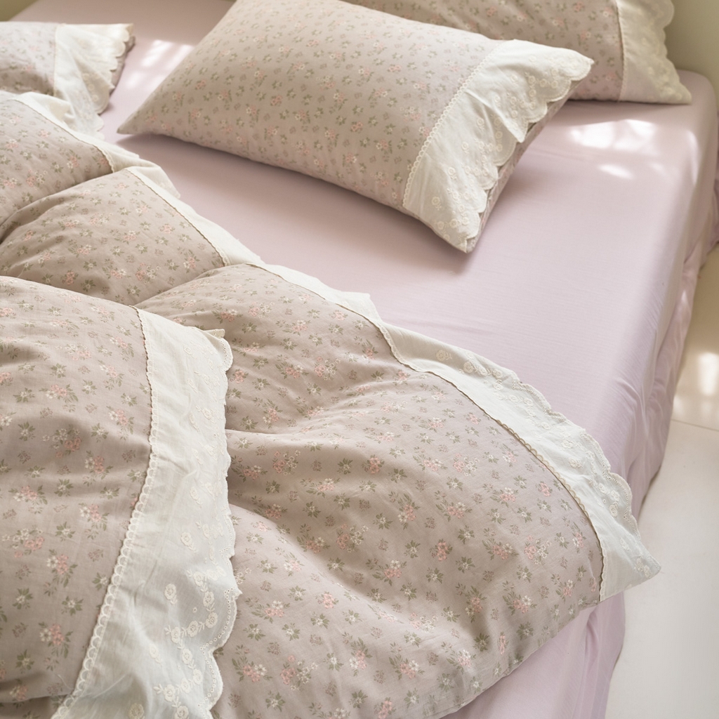 91家纺网 家纺一手货源 找家纺 （总）洋铭区（原狠狠爱） 2025新款A类全棉蕾丝花边双层纱四件套