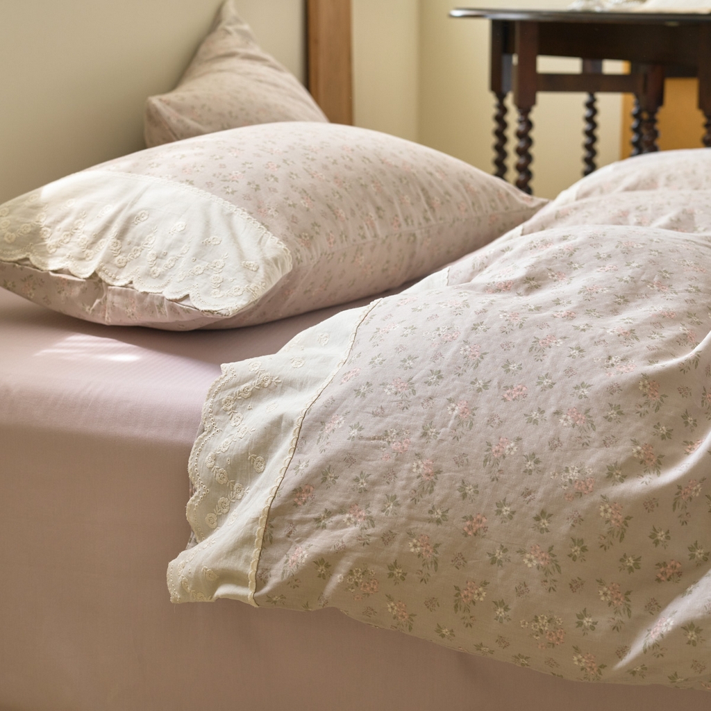 91家纺网 家纺一手货源 找家纺 （总）洋铭区（原狠狠爱） 2025新款A类全棉蕾丝花边双层纱四件套