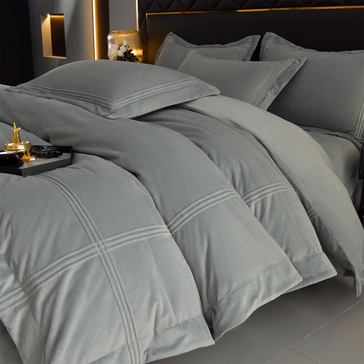 91家纺网 家纺一手货源 找家纺 （总）笙意家纺 2025新款A类加厚牛奶绒埋线烂花款四件套-奈斯系列